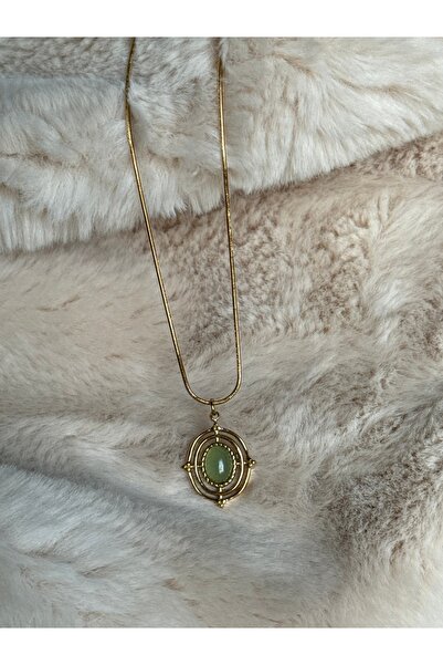 STOLIA 316L Paslanmaz Çelik Yeşil Doğal Taşlı Kolye