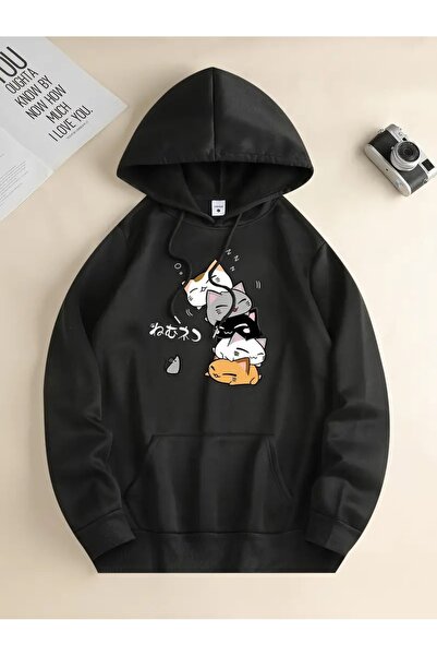 my feminen هوديي للجنسين بتصميم بسيط مطبوع بغطاء رأس جيب قصة فضفاضة سويت شيرت...