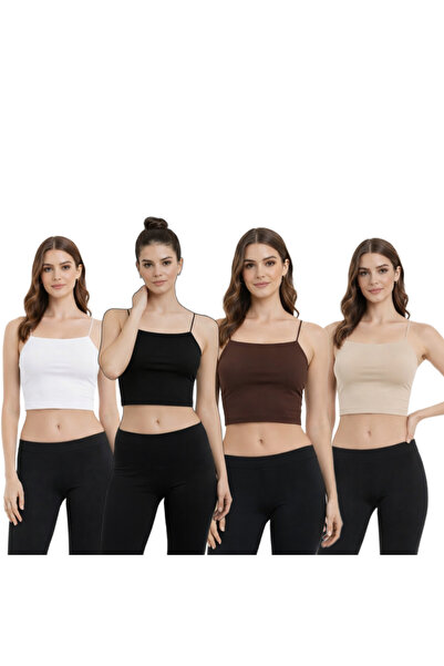 MODARENGİN 4-Piece Thin Strap Basic Crop Tank Top (Bustier) - Casual Stylish ...