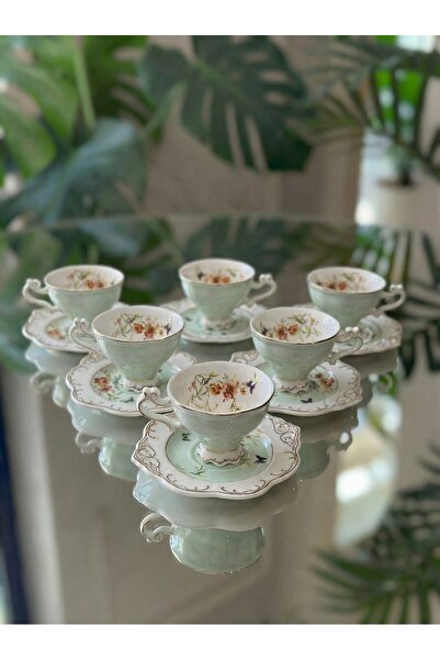 Elta Collection Flower Coffee Cup Set for 6 People – Stylish Patterned Turkis...