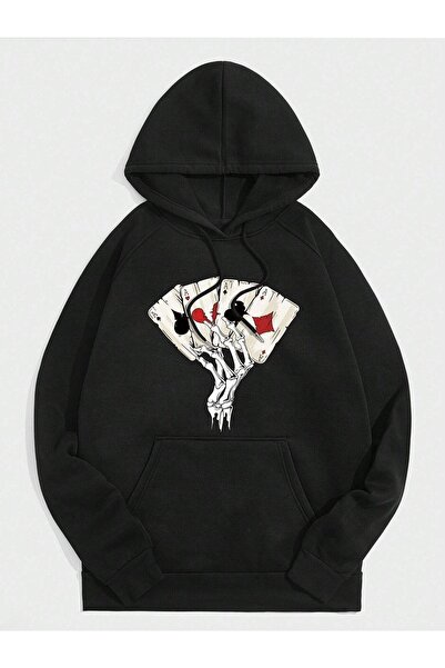 my feminen هوديي للجنسين بتصميم بسيط مطبوع بغطاء رأس جيب قصة فضفاضة سويت شيرت...