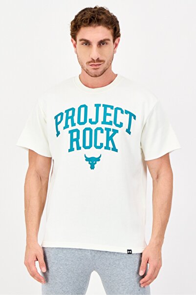 Under Armour تيشيرت رياضي رجالي فضفاض بأكمام قصيرة، لون أبيض كريمي