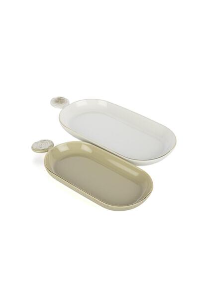 Mikasa Moor Rosaria Cream White 2-Piece Oval Plate 30X14-26X11Cm