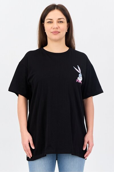 Looney Tunes Women Crew Neck Short Sleeve Graphic Print T-shirt, Black