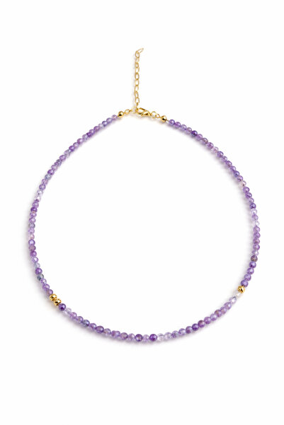 Cunda Doğal Taş Design Ametist Doğal Taş Kolye ( 4mm ) Elmas Kesim