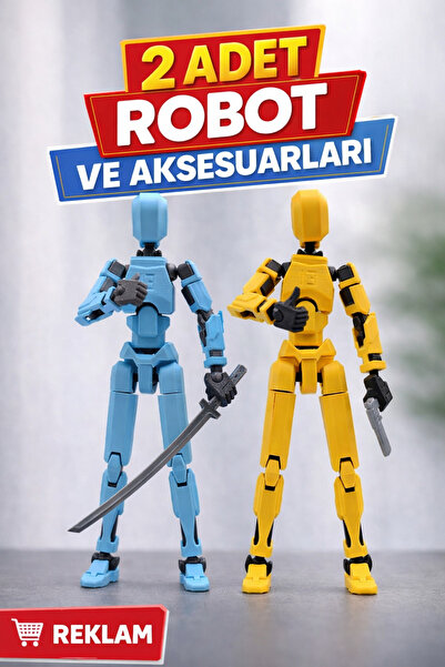 3D 2 adet Oynar Eklemli Hareketli Robot 16 cm ve Aksesuarları
