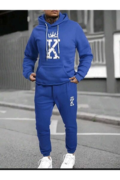 my feminen King Printed Bottom Top Hooded Men's Tracksuit Set Oversize Boyfirend