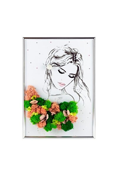 Yoobirim Box Tablou Chip Femeie cu Licheni Verde-Roz și Flori Criogenate 21×3...