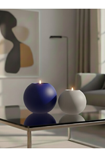 LUNİVAA HOME Dekoratif Küre Şekline 2li Renkli Büyük ve Küçük Mumluk Ev, Ofis...