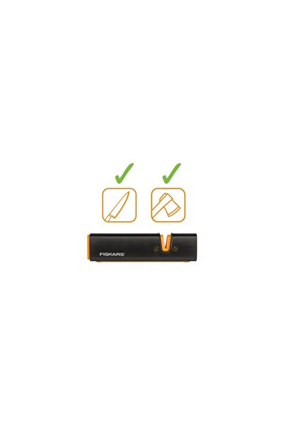FiSKARS 156018-1023619 Bileyicili Ağır Iş Bıçağı + 120740-1000601 Balta ve Bıçak Bileyici