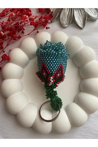 Handmade KUM BONCUK EL İŞİ KIRMIZI MAVİ GÜL ANAHTARLIK
