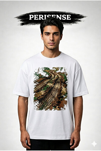 PERISENSE Unisex Primal Tire Printed Premium Combed Cotton Oversized T-Shirt