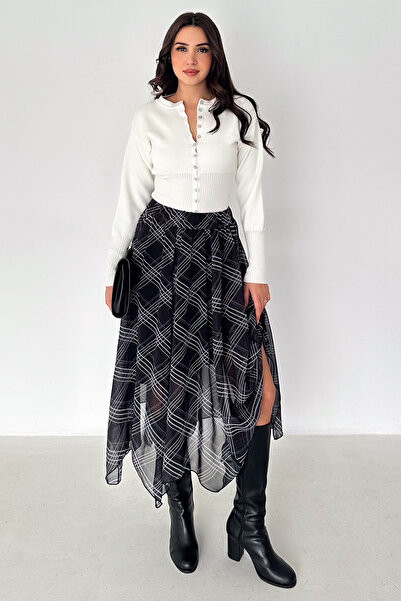 Noa&Noa Жіноча асиметрична спідниця-міді в клітинку – Plaid Motion