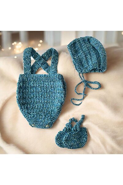 The Cloudish Shop Baby Hand-Knitted Overalls, Hat, Booties, Set of 3 - Photo ...