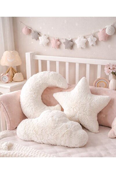Güzin Fashion Sevimli Peluş Bulut, Ay ve Yıldız Yastık Seti
