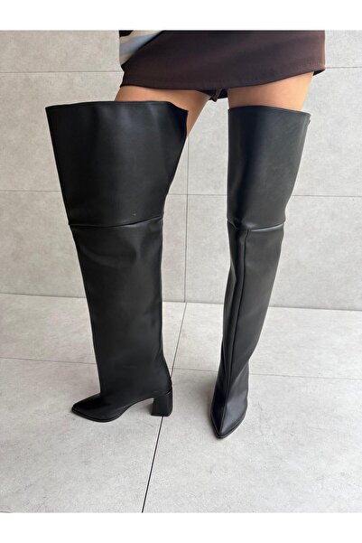 Elvinin Tarzı Morgan Black Leather Extra Wide XL Laptop Boots