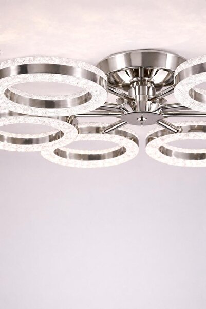 AURA LIGHTING Krom 6'Lı 3 Renk LED Modern Salon Avizesi (Beyaz Sarı Günışığı)