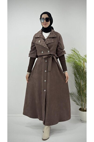 Tebrikler tekstil Women's Suede Long Coat Is 2 Pieces, Model G4265