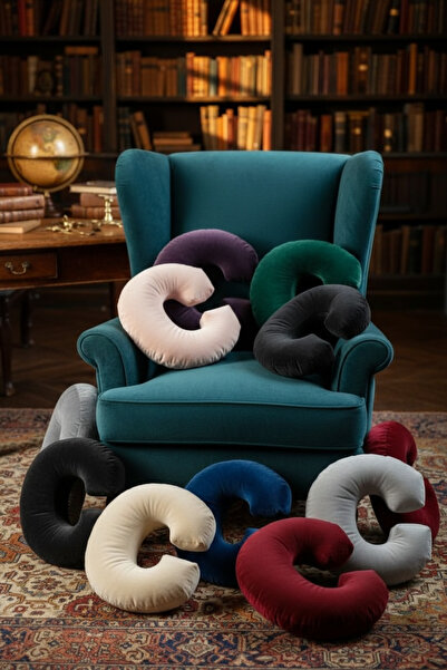 JACA Velvet Fabric Letter C Pillow Large Size Throw Pillow (40cm)