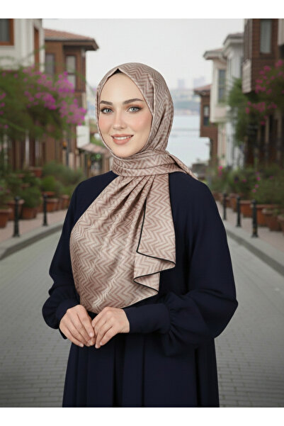 SELAY SOFT Zigzag Desenli İpeksi Bej Jakar Şal