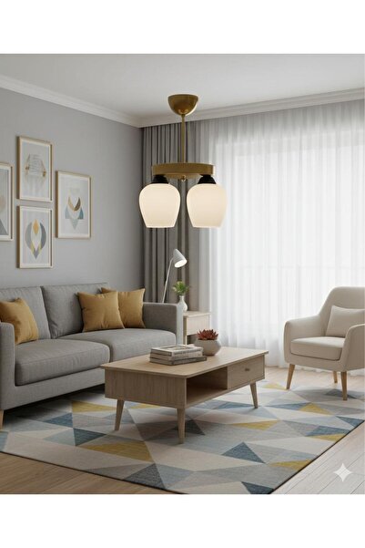 BİAVİZE 2 Lİ YUVARLAK KASA BEYAZ OVAL CAMLI MODERN AVİZE