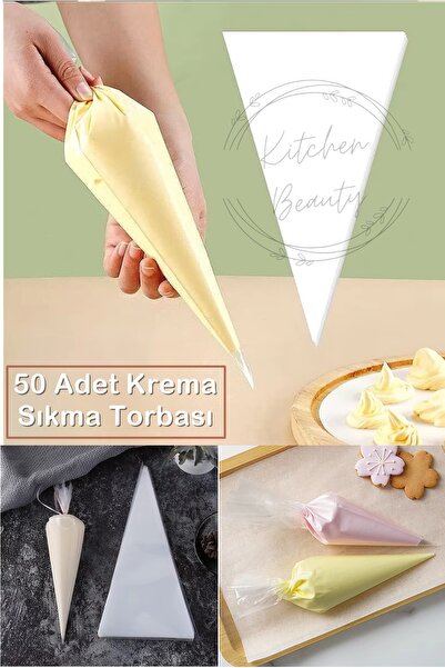Kitchen Beauty 50 Adet Kullan At Krema Sıkma Torbası - Pasta, Kek, Krem Şanti Süsleme Poşeti, Hijyenik Set