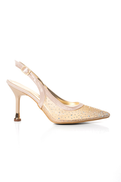 Satenora Moire Gold Stone Transparent Heeled Shoes