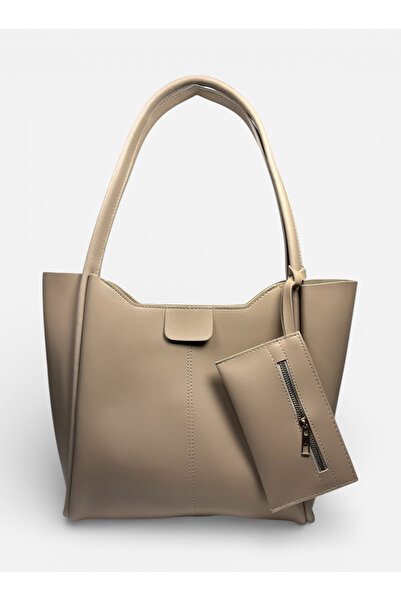 LASSERA Cüzdan & bag Kadın Cüzdan Detaylı Fermuarlı Bej Shopper El Ve Omuz Ça...