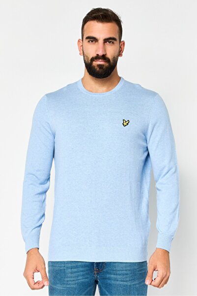 Lyle & Scott Men Crew Neck Embroidered Logo Sweater, Pastel Blue
