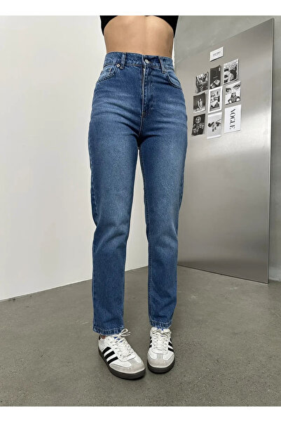 8line Dark Blue Washed High Waist Women's Jeans