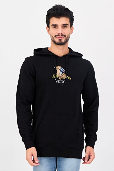 Vans هودي رجالي مطرز بأكمام طويلة، أسود