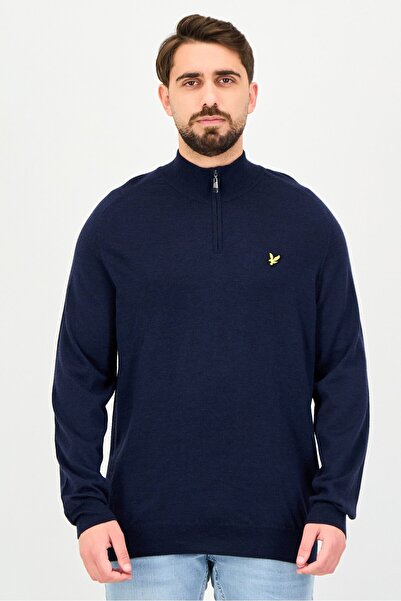 Lyle & Scott Men High Neck Embroidered Logo Sweater, Navy