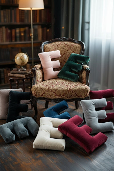 JACA Velvet Fabric E Letter Pillow Large Size Throw Pillow (40cm)