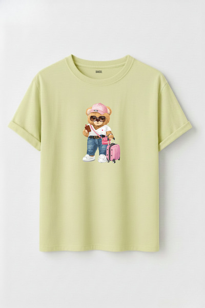 DK DAKSEL Unisex Traveling Teddy Bear Graphic Printed 100% Cotton Oversized F...