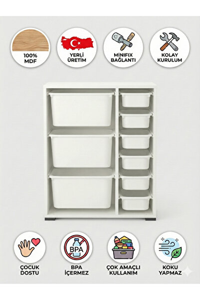 yabilmo %100 MDF Gövde Kolay Minifix Bağlantı 9 Çekmeceli Çok Amaçlı Oyuncak ...