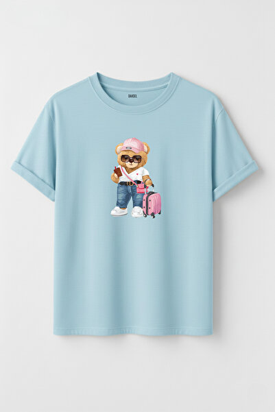 DK DAKSEL Unisex Traveling Teddy Bear Graphic Printed 100% Cotton Oversized F...