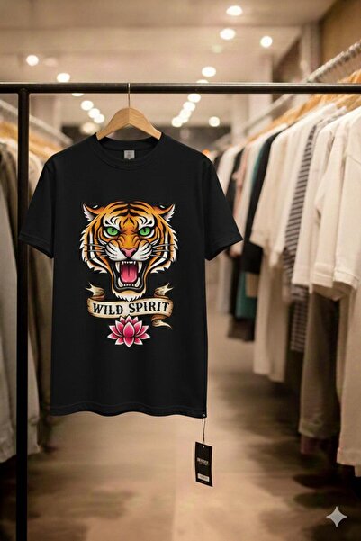 playwear WILD SPIRIT (Tricou negru din bumbac pieptănat, cu mânecă scurtă, de...