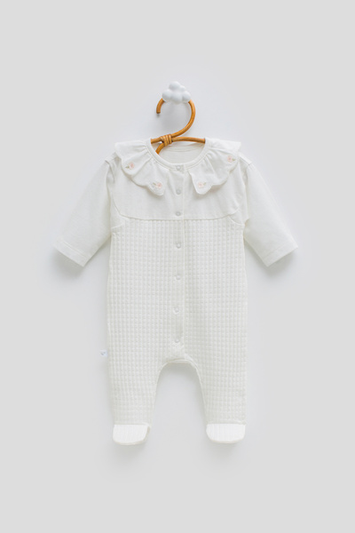 Caramell Baby Girl Romper 100% Cotton Peter Pan collar Floral Embroidered wit...