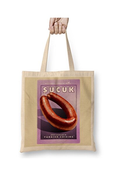 Toyaso Sausage White Tote Bag Long Handle Shopping Bag Beach Bag