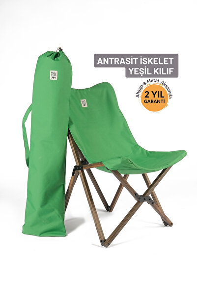 Empressco Katlanır Ahşap Kamp ve Bahçe Sandalyesi, Antrasit İskelet, Yeşil Kılıf