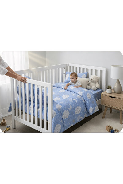 By Masuaa Baby Bedding Set 4 Pieces |   150 X 100 |   Blue Cloudy