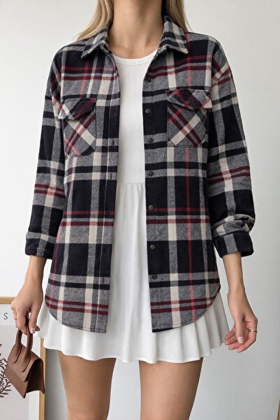 MAMAYAGA Women's Pattern Block Lumberjack Oversized Loose and Wide Fit Casual...