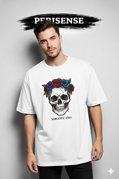 PERISENSE Tricou oversize unisex din bumbac pieptănat premium, cu imprimeu Sa...