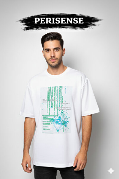 PERISENSE Unisex Electric Terminal Printed Premium Combed Cotton Oversized T-...