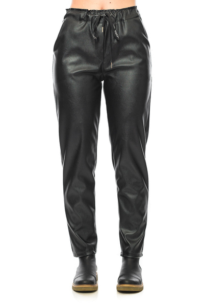 Jolenttine Pantaloni din piele ecologică, căptușiți cu fleece, negri