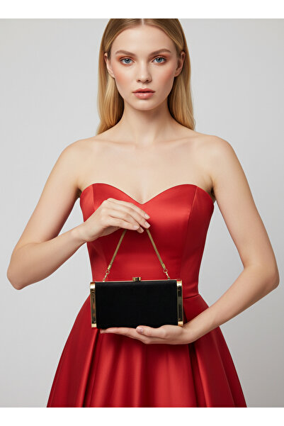 Biçanta Black Gold Luxury Suede Crystal Stone Metal Case Stone Handle Evening...