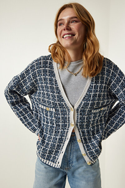 Venora Butik Kadın Lacivert V Yaka Mevsimlik Tüvit Hırka 1019