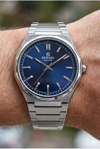 Reward Men's Wristwatch |   42mm Steel Case, Navy Blue Dial, Steel Band, 5Atm