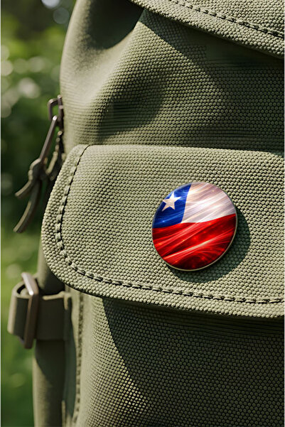 iBerk (3 Adet) Şili – Chile – Abstract Ülke Bayraklı Buton Çanta Rozeti - 44 mm