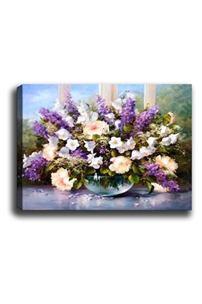 WTO Set pictura dupa numere, peisaj floral, rama de lemn dimensiune 40 x 50 c...